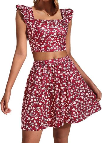 DIRASS Summer Skirt Sets Women 2 Piece Outfits Cute Floral Flowy Sleeveless Top And Skirts Sets for Women 2024 in Saudi Arabia