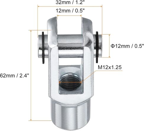 PATIKIL اسطوانة الهواء قضيب Clevis نهاية 3 حزمة 62 مم طول M12x1.25 أنثى موضوع Y موصل، فضي in Kuwait
