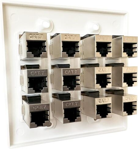 DIYTECH Cat7 Wall Plate - RJ45 Ethernet Wall Outlet, Female to Female Cat 7 Plate, for Network Setup - White (12 Port) in Saudi Arabia