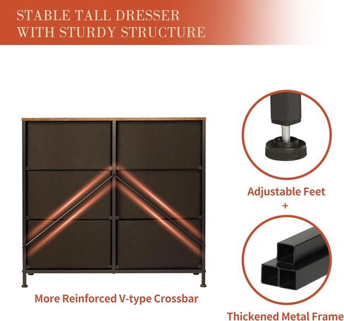 6-Drawers Double Dresser - Small Dressers for Bedroom Kidsroom Nursery Living Room - Storage Chest Organizer Unit for Toys, Books, Clothes, Rustic Brown in Saudi Arabia
