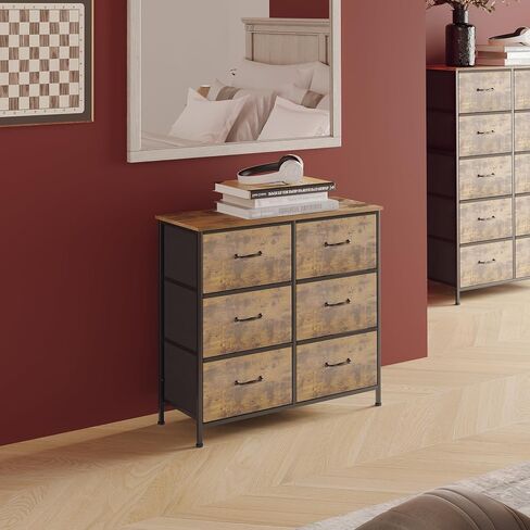6-Drawers Double Dresser - Small Dressers for Bedroom Kidsroom Nursery Living Room - Storage Chest Organizer Unit for Toys, Books, Clothes, Rustic Brown in Saudi Arabia
