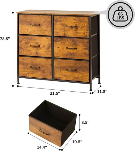 6-Drawers Double Dresser - Small Dressers for Bedroom Kidsroom Nursery Living Room - Storage Chest Organizer Unit for Toys, Books, Clothes, Rustic Brown in Saudi Arabia