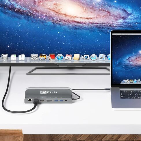 محطة إرساء الكمبيوتر المحمول USB C - ITD ITANDA - محطة إرساء محور الكمبيوتر المحمول، محطة إرساء 8 في 1 لأجهزة الكمبيوتر المحمول والهاتف USB C، متوافقة مع MacBook Pro وSamsung Galaxy Notebook in Kuwait