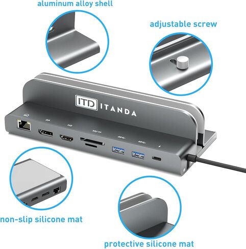 محطة إرساء الكمبيوتر المحمول USB C - ITD ITANDA - محطة إرساء محور الكمبيوتر المحمول، محطة إرساء 8 في 1 لأجهزة الكمبيوتر المحمول والهاتف USB C، متوافقة مع MacBook Pro وSamsung Galaxy Notebook in Kuwait