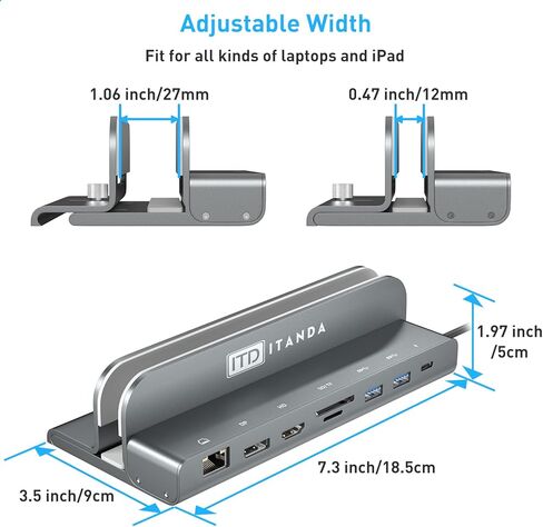 محطة إرساء الكمبيوتر المحمول USB C - ITD ITANDA - محطة إرساء محور الكمبيوتر المحمول، محطة إرساء 8 في 1 لأجهزة الكمبيوتر المحمول والهاتف USB C، متوافقة مع MacBook Pro وSamsung Galaxy Notebook in Kuwait