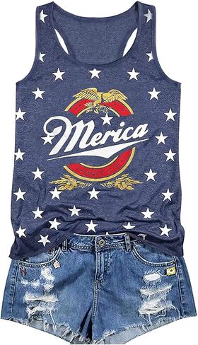 4th of July Tank Tops for Women American Flag Print T Shirt Vintage Sleeveless Independence Day Patriotic Vest Tees in Saudi Arabia