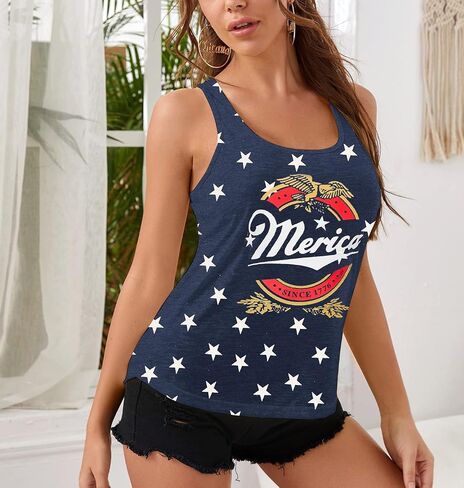 4th of July Tank Tops for Women American Flag Print T Shirt Vintage Sleeveless Independence Day Patriotic Vest Tees in Saudi Arabia