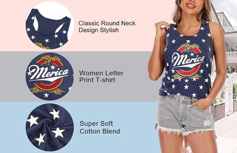 4th of July Tank Tops for Women American Flag Print T Shirt Vintage Sleeveless Independence Day Patriotic Vest Tees in Saudi Arabia