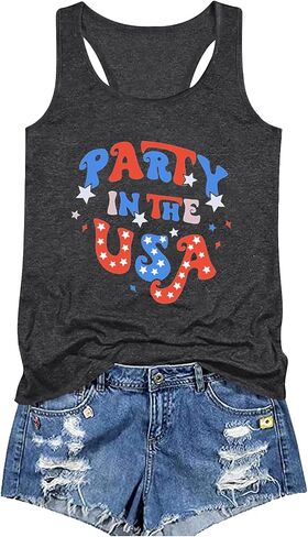 4th of July Tank Tops for Women American Flag Print T Shirt Vintage Sleeveless Independence Day Patriotic Vest Tees in Saudi Arabia