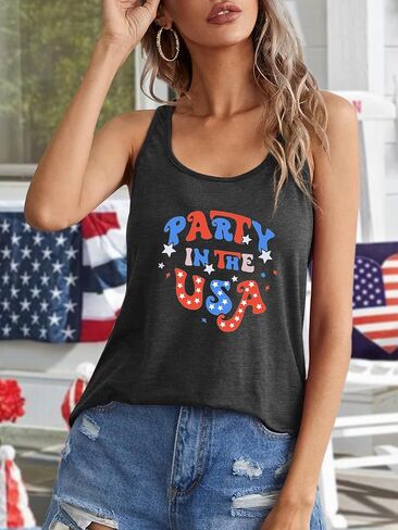 4th of July Tank Tops for Women American Flag Print T Shirt Vintage Sleeveless Independence Day Patriotic Vest Tees in Saudi Arabia
