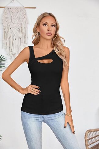 VICHYIE Womens Summer Cutout Tank Tops Sleeveless Shirts Ribbed Tanks Slim Fitted Y2K Sexy Basic Tee Shirt in Saudi Arabia