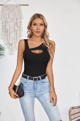 VICHYIE Womens Summer Cutout Tank Tops Sleeveless Shirts Ribbed Tanks Slim Fitted Y2K Sexy Basic Tee Shirt in Saudi Arabia