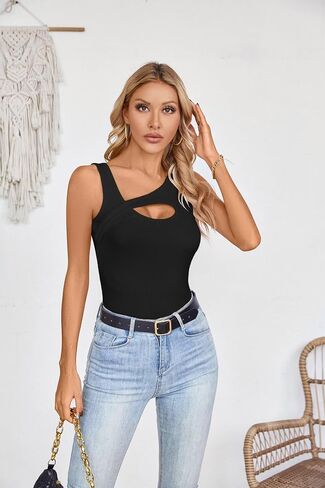 VICHYIE Womens Summer Cutout Tank Tops Sleeveless Shirts Ribbed Tanks Slim Fitted Y2K Sexy Basic Tee Shirt in Saudi Arabia