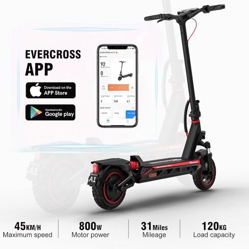 EVERCROSS Electric Scooter, 800W Motor, 31 Miles Range, 10'' Solid Tires, 28 Mph Folding Commuting Electric Scooter Adults, Dual Braking System, App Control in Kuwait