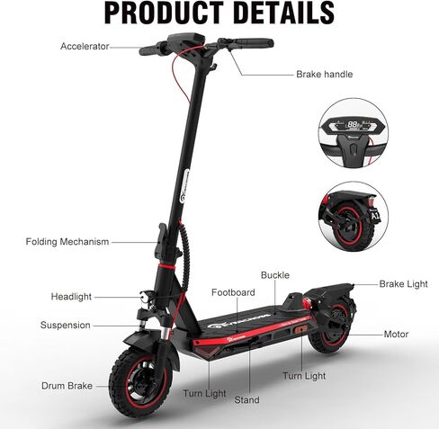 EVERCROSS Electric Scooter, 800W Motor, 31 Miles Range, 10'' Solid Tires, 28 Mph Folding Commuting Electric Scooter Adults, Dual Braking System, App Control in Kuwait