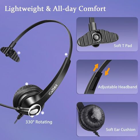 Callez RJ9 Phone Headset with Noise Cancelling Mic & Mute Switch, Corded Telephone Headset for Cisco 8851 8845 8841 8811 7965 7962 7945 7941 7841 7821 6941 6851 Plantronics M12 Office Landline Phones in Saudi Arabia