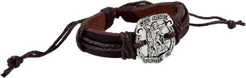 سوار Needzo Saint Michael، سوار من الجلد البني قابل للتعديل، مجوهرات كاثوليكية لحماية الصلاة، 8 بوصات in Saudi Arabia