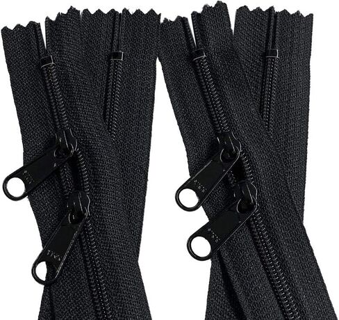 2pcs 4.5mm YKK Zipper with Double Pull Purse or Handbag Zippers Head to Head Sliders Color Black Length 18", 22", 24", 27", 30" or 40" Made in USA (18 in (45.72 cm)) in Saudi Arabia