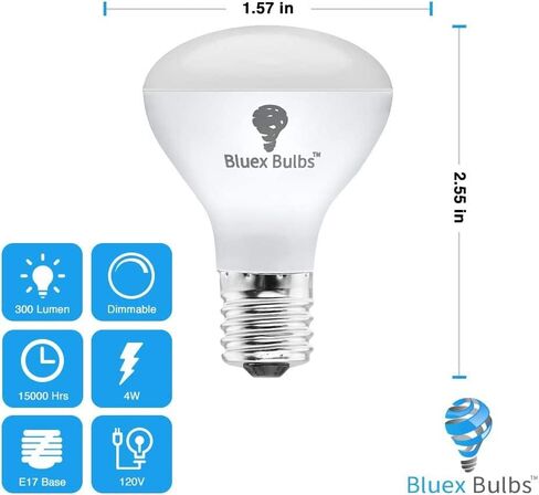 4 عبوات R14 LED لمبة 4 وات E17 قاعدة صغيرة عاكسة للضوء الكاشف لمبة إضاءة خافتة 2700 كيلو أبيض دافئ - ما يعادل 40 وات - لمبة e17 LED قابلة للتعتيم E17 مصابيح إضاءة صغيرة بقاعدة متوسطة، لمبة إضاءة خزانة كوريو in Kuwait