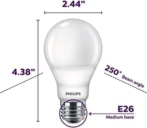PHILIPS LED Dimmable Warm Glow Effect A19, Flicker-Free, EyeComort Technology, 1600 Lumen, 2200K-2700K, 16W=100W, E26 Base, Title 20 Certified - 2 Bulbs in Saudi Arabia