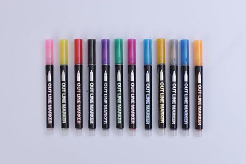 Double Line Outline Markers 12 Colors Super Glitter Markers Self Outline Metallic Markers, Doodle Shimmer Markers Drawing Pens for Christmas Greeting Card, Birthday Gift, DIY Art Crafts in Saudi Arabia