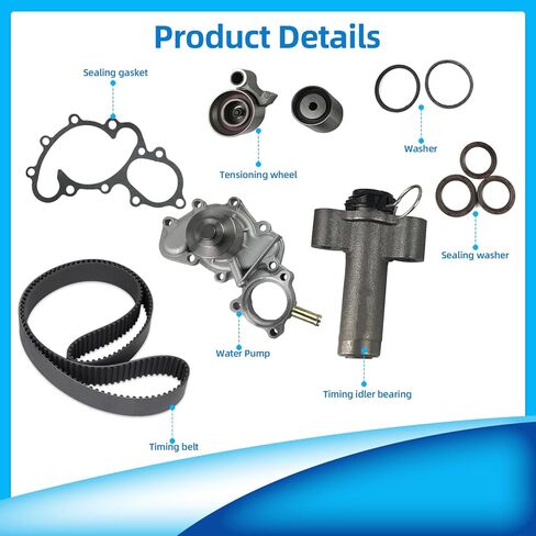 طقم مضخة مياه لشد حزام التوقيت - متوافق مع Toyota 4Runner 1996-2002 / لتويوتا T100 1995-1998 / لتويوتا تاكوما 1995-2004 / لتويوتا تندرا V6 2000-2004 DOHC "5VZFE" in Kuwait