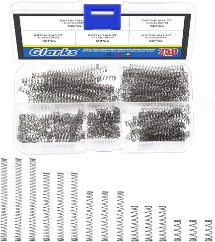 Glarks 250Pcs 10mm-50mm Length Compression Springs Assortment Kit, 5 Size Mini Stainless Steel Springs for Home Repair Project in Saudi Arabia
