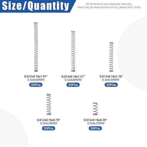 Glarks 250Pcs 10mm-50mm Length Compression Springs Assortment Kit, 5 Size Mini Stainless Steel Springs for Home Repair Project in Saudi Arabia