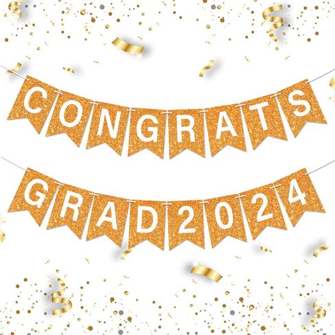 لافتة جليتر Congrats Grad 2024، ديكورات حفلات التخرج الذهبية، فئة 2024، لافتة تخرج Congrats Grad 2024، لافتة إكليل للمدرسة الثانوية، لوازم حفلات التخرج in Saudi Arabia