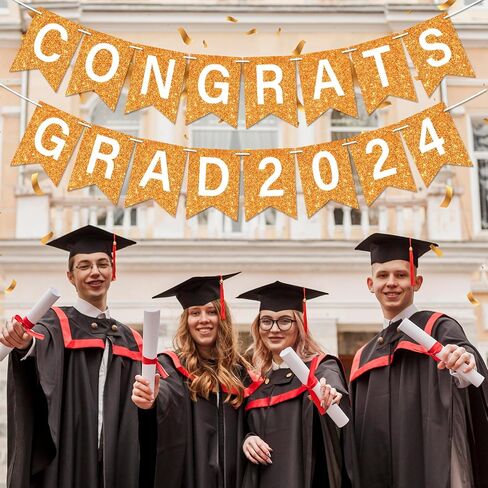 لافتة جليتر Congrats Grad 2024، ديكورات حفلات التخرج الذهبية، فئة 2024، لافتة تخرج Congrats Grad 2024، لافتة إكليل للمدرسة الثانوية، لوازم حفلات التخرج in Saudi Arabia