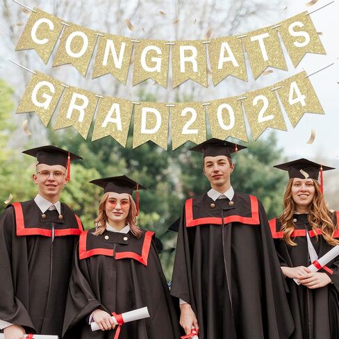 Glitter Congrats Grad 2024 Banner Black Graduation Party Decorations Class of 2024 Graduation Banner Congrats Grad 2024 Sign Garland for High School College Graduation Party Supplies in Saudi Arabia
