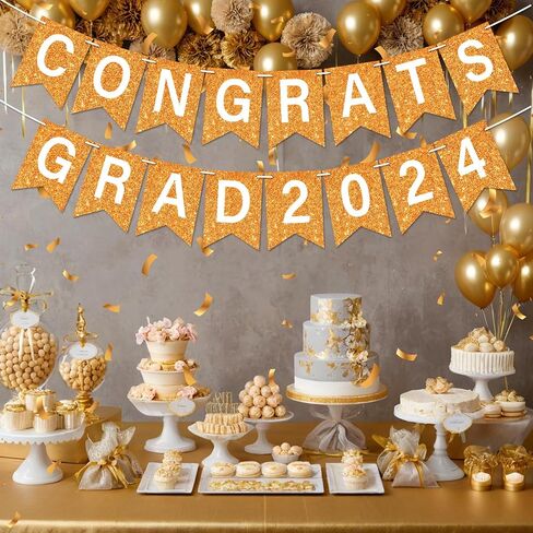 لافتة جليتر Congrats Grad 2024، ديكورات حفلات التخرج الذهبية، فئة 2024، لافتة تخرج Congrats Grad 2024، لافتة إكليل للمدرسة الثانوية، لوازم حفلات التخرج in Saudi Arabia