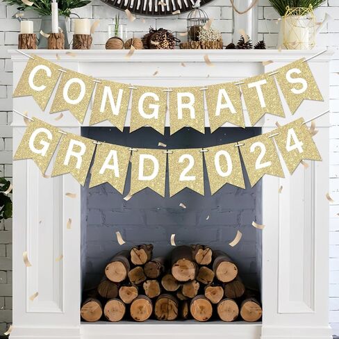 Glitter Congrats Grad 2024 Banner Black Graduation Party Decorations Class of 2024 Graduation Banner Congrats Grad 2024 Sign Garland for High School College Graduation Party Supplies in Saudi Arabia