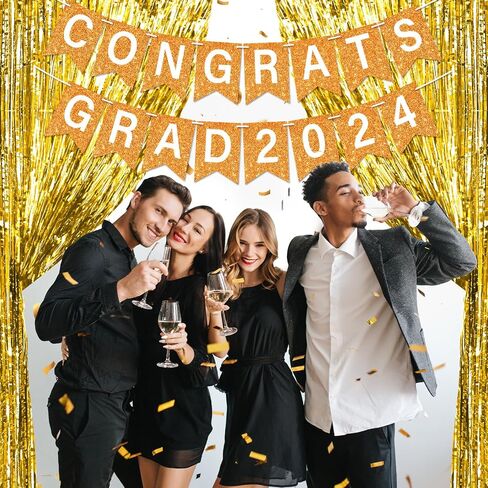 لافتة جليتر Congrats Grad 2024، ديكورات حفلات التخرج الذهبية، فئة 2024، لافتة تخرج Congrats Grad 2024، لافتة إكليل للمدرسة الثانوية، لوازم حفلات التخرج in Saudi Arabia