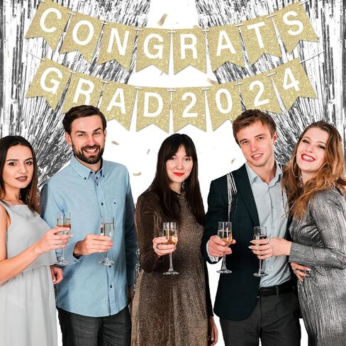 Glitter Congrats Grad 2024 Banner Black Graduation Party Decorations Class of 2024 Graduation Banner Congrats Grad 2024 Sign Garland for High School College Graduation Party Supplies in Saudi Arabia