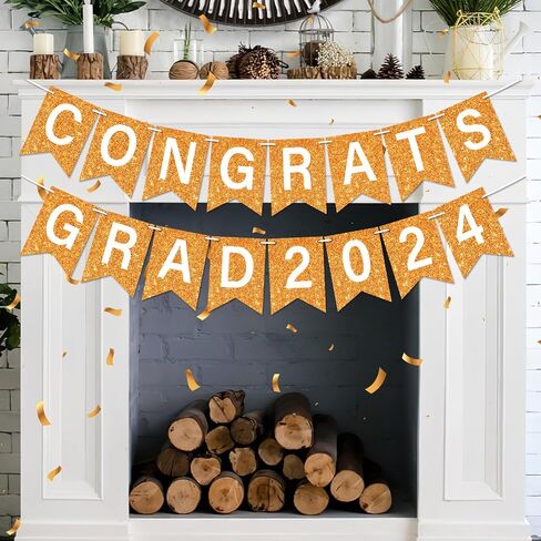 لافتة جليتر Congrats Grad 2024، ديكورات حفلات التخرج الذهبية، فئة 2024، لافتة تخرج Congrats Grad 2024، لافتة إكليل للمدرسة الثانوية، لوازم حفلات التخرج in Saudi Arabia