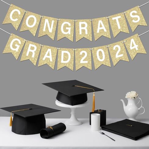 Glitter Congrats Grad 2024 Banner Black Graduation Party Decorations Class of 2024 Graduation Banner Congrats Grad 2024 Sign Garland for High School College Graduation Party Supplies in Saudi Arabia