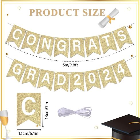 Glitter Congrats Grad 2024 Banner Black Graduation Party Decorations Class of 2024 Graduation Banner Congrats Grad 2024 Sign Garland for High School College Graduation Party Supplies in Saudi Arabia