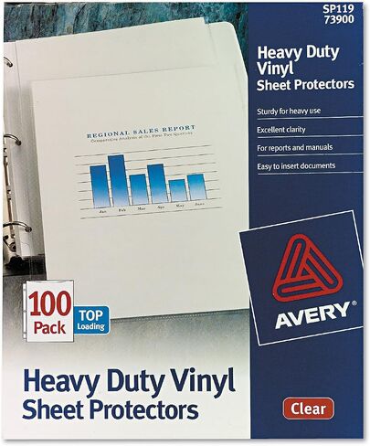 واقيات أوراق الفينيل شديدة التحمل من Avery Clear، تحميل علوي، 100 واقي للمستندات (73900) in Saudi Arabia