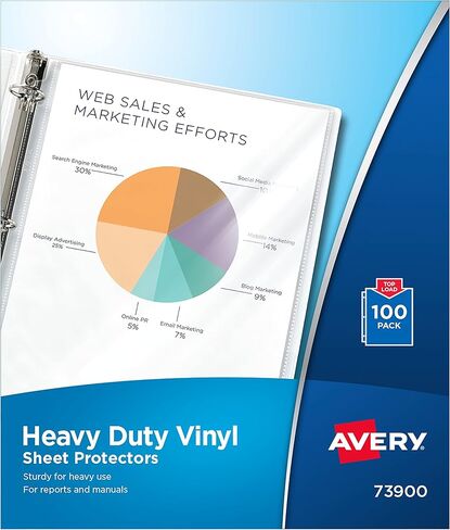 واقيات أوراق الفينيل شديدة التحمل من Avery Clear، تحميل علوي، 100 واقي للمستندات (73900) in Saudi Arabia