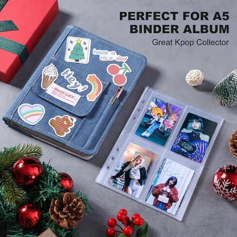 50 Pack 400 Pockets 6 Ring A5 Binder Sleeves,2.5x3.5 Inch Trading Card Sleeves,Ultra-Clear K-pop Photocard Sleeves, Double-Sided 4 Pocket Photo Pages, Top Loading Photo Sheet Protector for Photos in Saudi Arabia