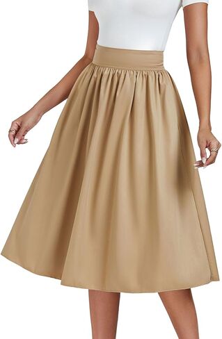 تنورة نسائية كاجوال عالية الخصر بطيات على شكل حرف A مع جيوب in Kuwait