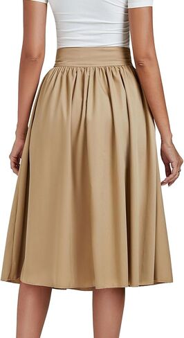 تنورة نسائية كاجوال عالية الخصر بطيات على شكل حرف A مع جيوب in Kuwait