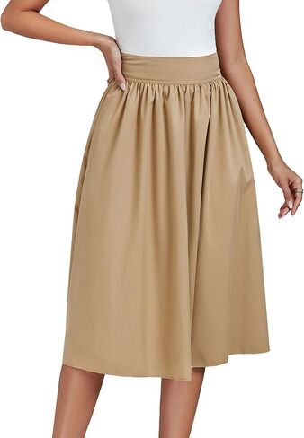 تنورة نسائية كاجوال عالية الخصر بطيات على شكل حرف A مع جيوب in Kuwait