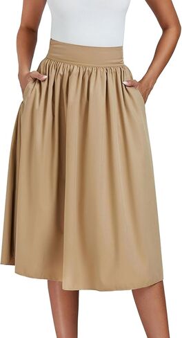 تنورة نسائية كاجوال عالية الخصر بطيات على شكل حرف A مع جيوب in Kuwait