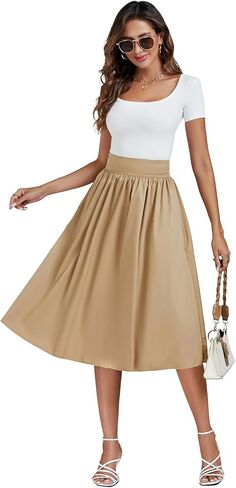 تنورة نسائية كاجوال عالية الخصر بطيات على شكل حرف A مع جيوب in Kuwait