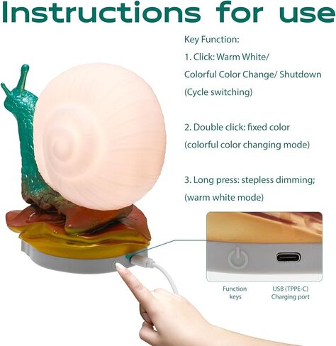 ضوء ليلي للأطفال، ضوء ليلي لطيف على شكل حلزون DC5V/1A مستشعر لمس لحماية العين سطوع قابل للتعديل، للرضاعة الطبيعية، مصباح بجانب سرير الحيوانات للأطفال والمراهقين هدايا ديكور الغرفة in Kuwait