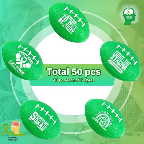 50 قطعة كبيرة 3.54 بوصة كرات القدم للتوعية بالصحة العقلية، كرات ضغط من إسفنج الصحة العقلية، كرات ضغط صغيرة للصحة العقلية، 5 كرات رياضية على شكل مستلزمات الصحة العقلية in Saudi Arabia