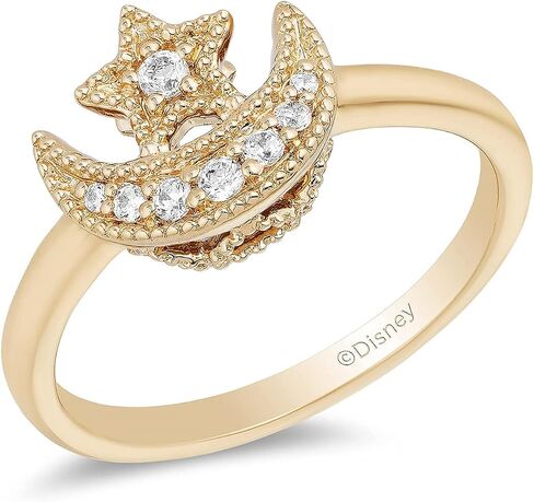 مجوهرات Jewelili Enchanted Disney الجميلة من الذهب الأصفر عيار 10 قيراط 1/10 قيراط والماس والياسمين والقمر والنجمة. in Saudi Arabia