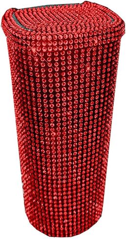 Bling Rhinestone Auto Garbage Can Car Trash Can with Lid Mini Garbage Bin for Automotive Car, Home, Office, Kitchen, Bedroom (Red) in Saudi Arabia